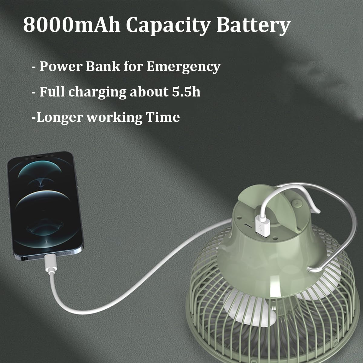 Ventilador portátil  Ventilador de camping con linterna LED, ventilador a batería, ventilador recargable con trípode, control remoto, ventilador de