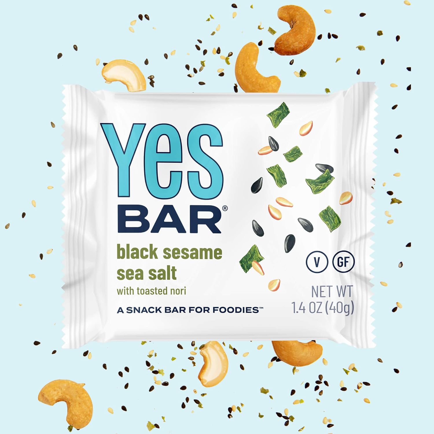 The YES Bar Sal marina de sésamo negro – Proteína a base de plantas, snack bar decadente – Vegano, paleo, sin gluten, sin lácteos, bajo en azúcar,