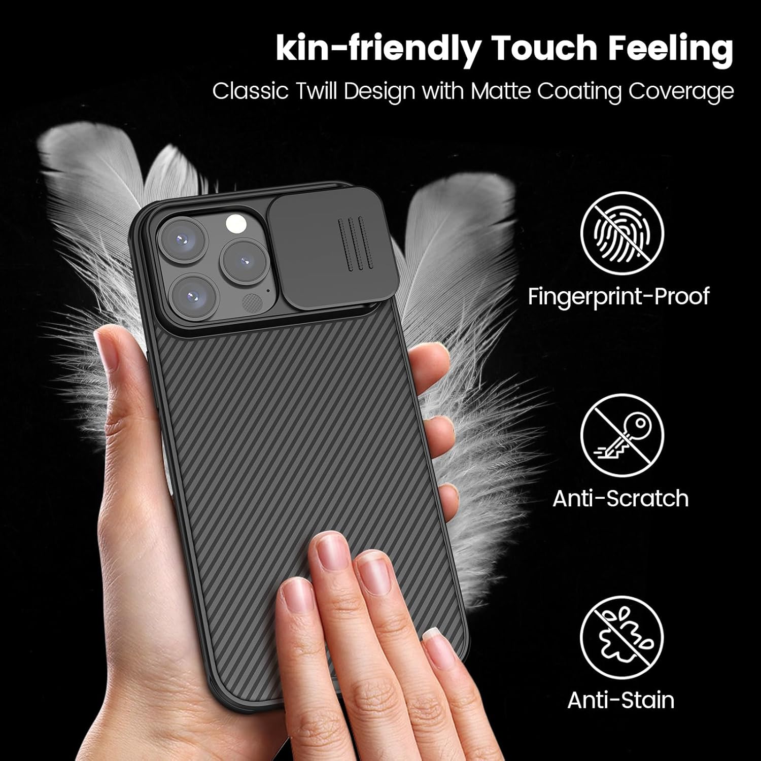 Nillkin Funda para iPhone 15 Pro Max con funda deslizante para cámara protección mejorada de lentes protección de lente mejorada protección rígida