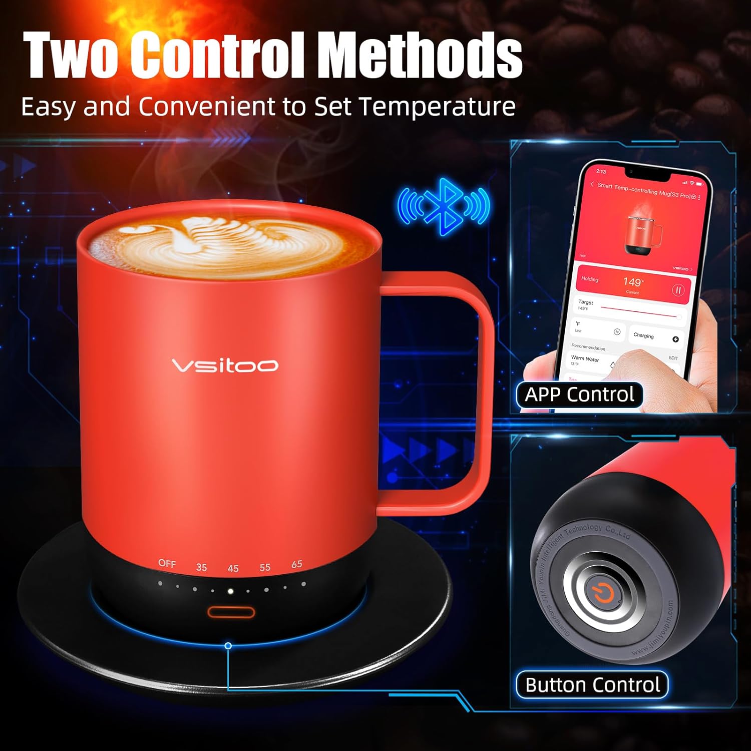 VSITOO S3PRO – Taza de café térmica con control de temperatura, 14 onzas, taza de viaje inteligente con calentador de café controlado manual y por