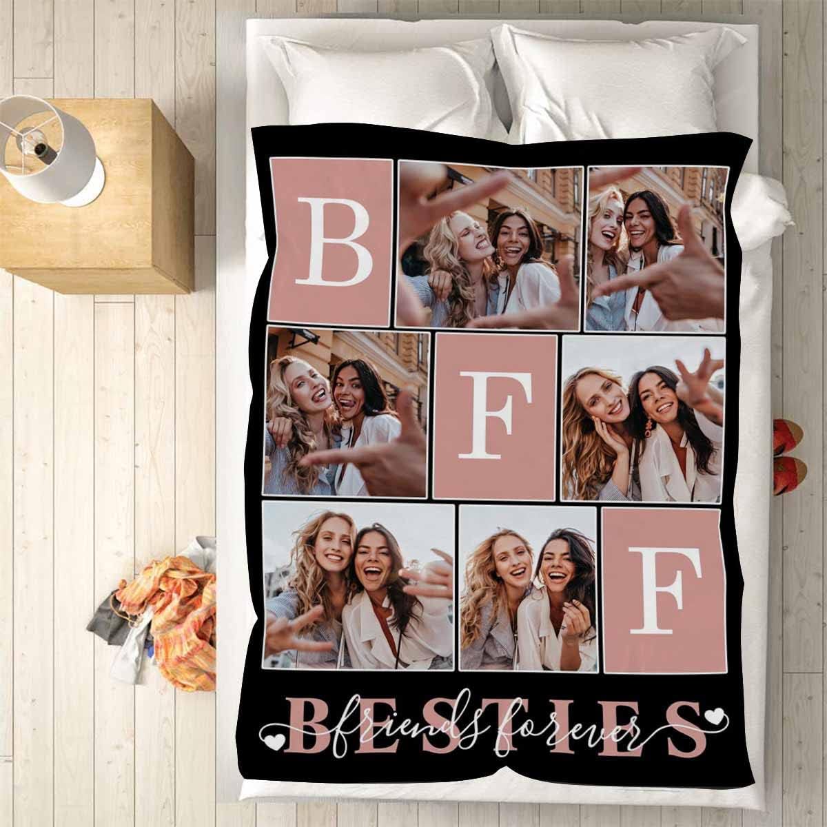 Manta acogedora personalizada con texto en inglés Besties en la que puedes confiar cualquier cosa, ligera para mejores amigos, 6 fotos, ligera,