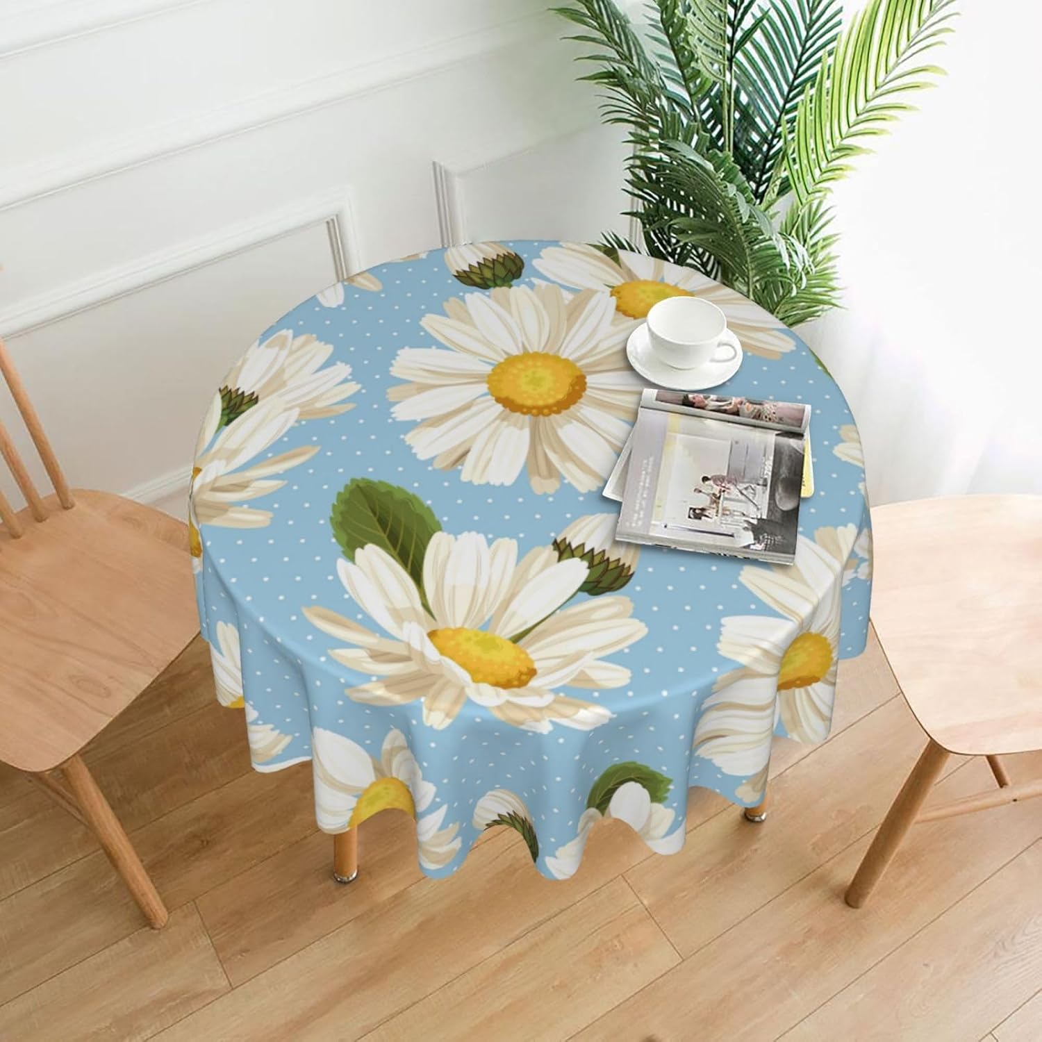 Daisy Tablecloth Round Table Cloths 60 Inch Wrinkle Resistant Picnic Table Covers Washable for Kitchen Party Fall Decorations for Home