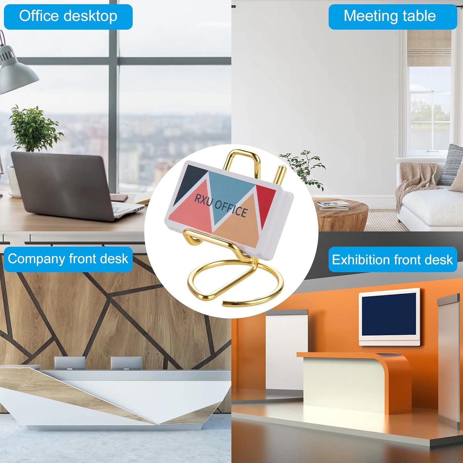 Tarjetero para escritorio, bonito soporte de metal dorado para tarjetas de visita para hombres y mujeres, 1 paquete