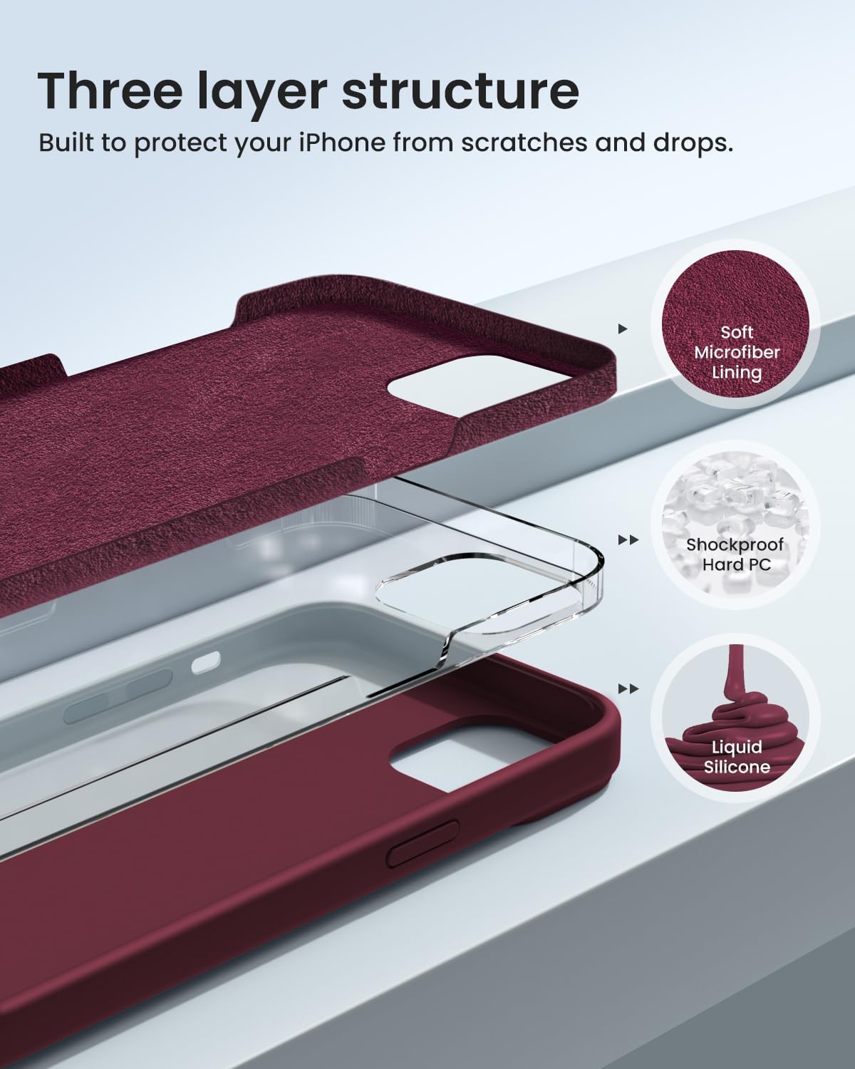 Funda diseñada para iPhone 15, funda de silicona protección contra caídas de grado militar forro de microfibra antiarañazos funda de silicona ultra