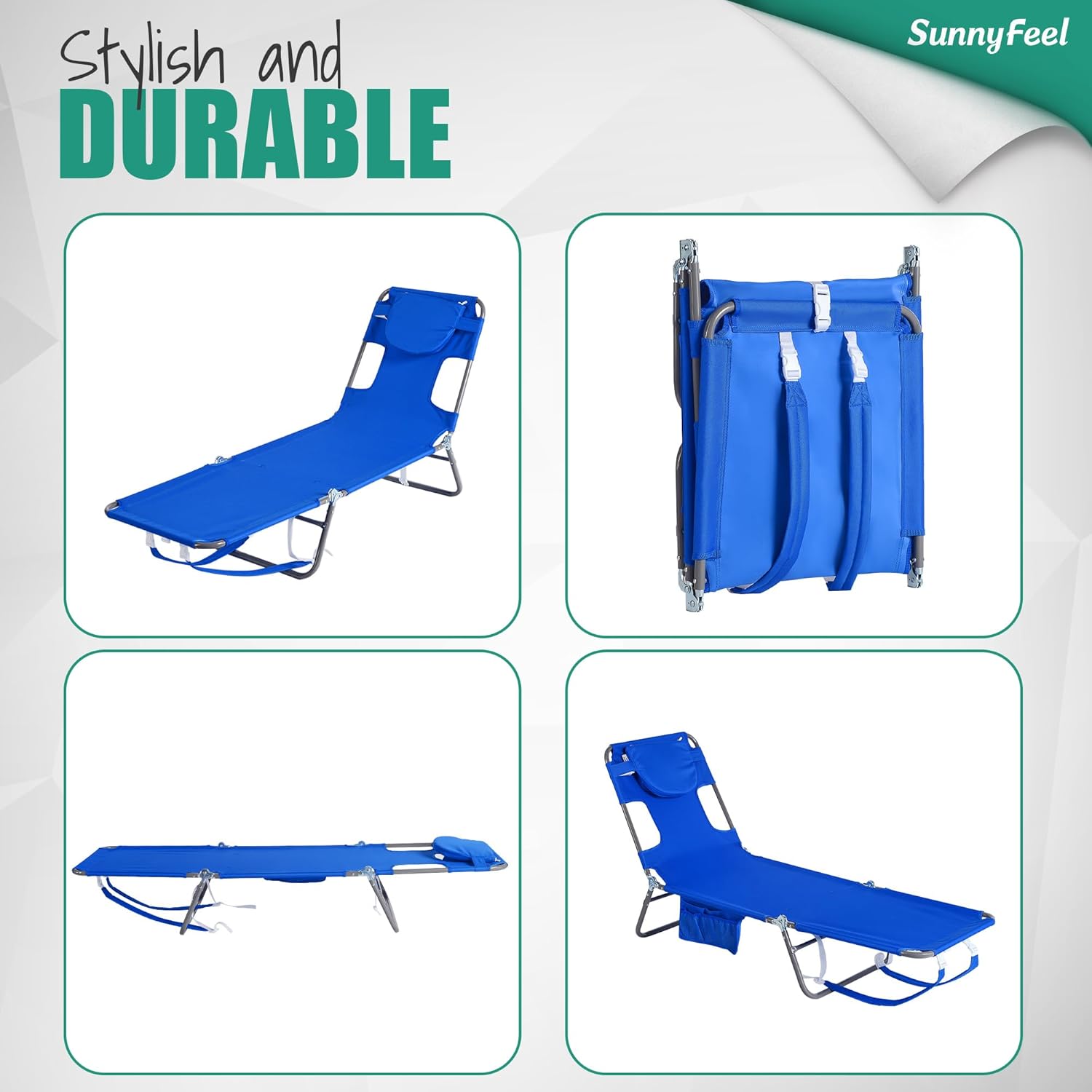 SUNNYFEEL Sillón de playa, mochila reclinable, sillas de playa planas, silla de bronceado boca abajo, sillas de camping plegables, catre portátil