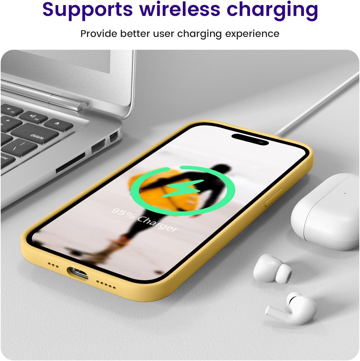 OTOFLY Diseñada para iPhone 14 Pro, funda delgada de silicona a prueba de golpes para iPhone 14 Pro de 6.1 pulgadas (amarillo)