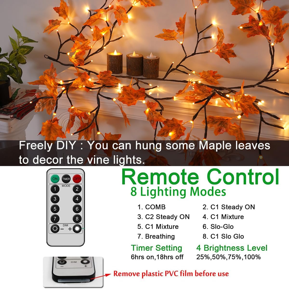 144 luces LED de vid de sauce encantado con control remoto, plantas artificiales, guirnaldas de árboles, decoración de bodas, fiestas, interiores y