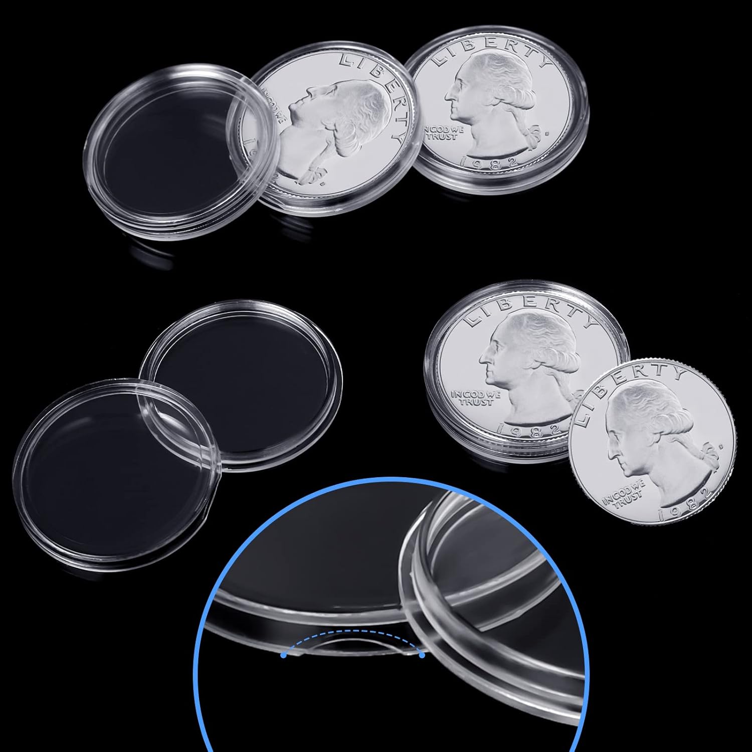 500 unidades de 0.984 in titular de monedas cápsulas transparente redondo plástico contenedor contenedor para monedas suministros de colección de