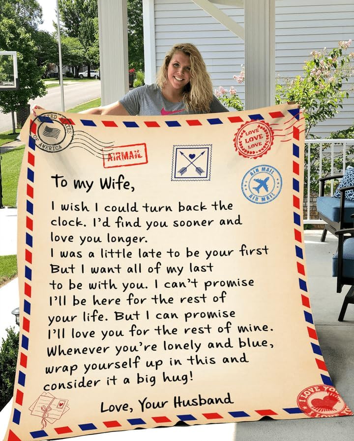 Manta de letras personalizada con texto en inglés To My Wife, Carta de amor a mi esposa, manta de letras con texto en inglés Wish I Could Turn Back