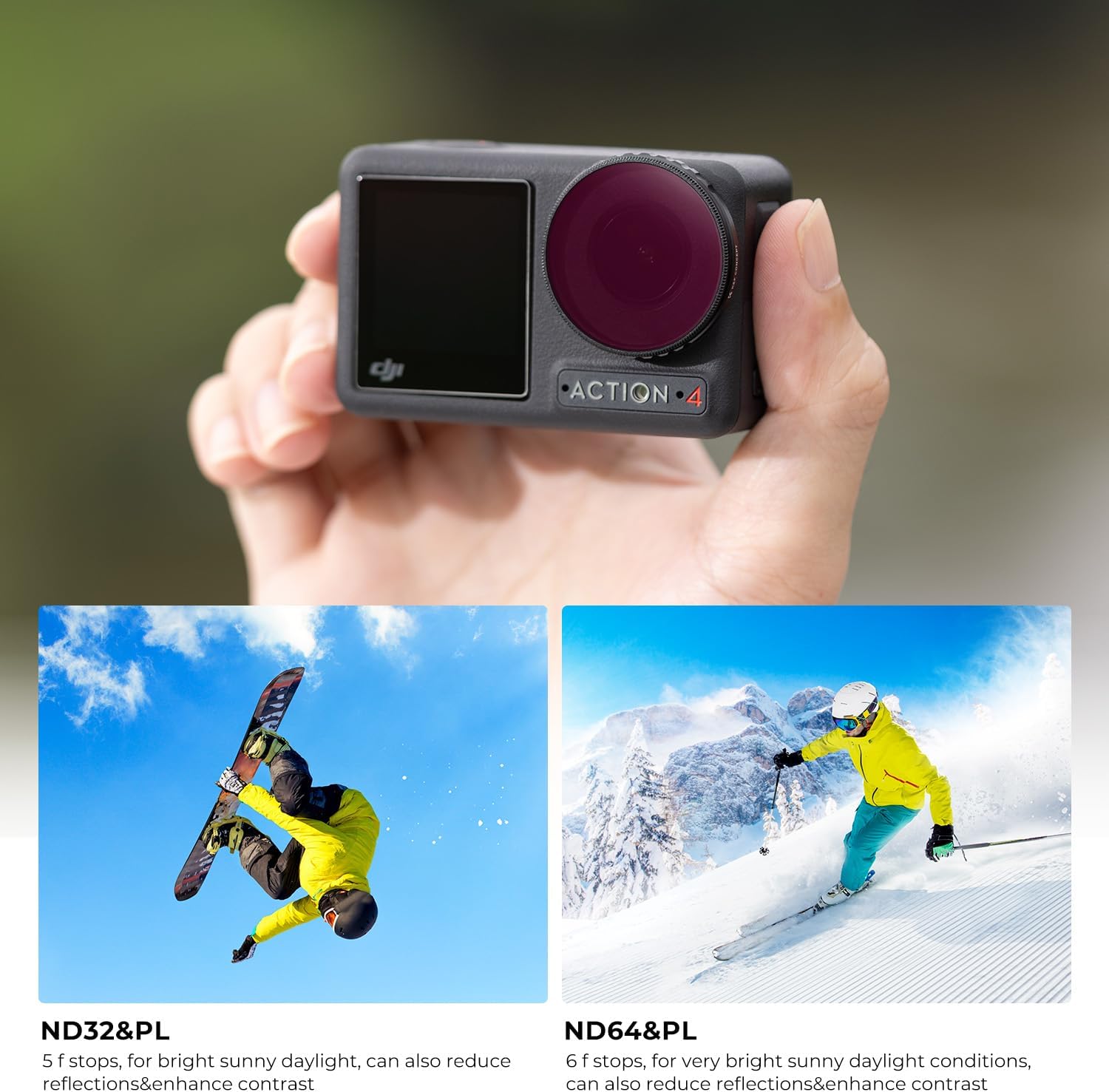 K&F Concept Paquete de 4 filtros NDPL compatibles con DJI Osmo Action 4, ND8PL ND16PL ND32PL ND64PL Filtros multifunción polarizadores de densidad