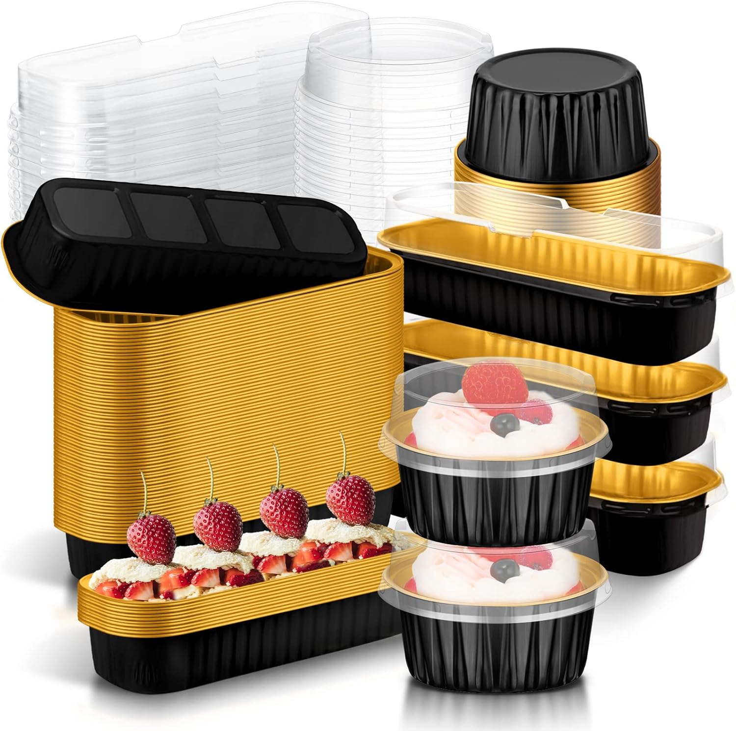 Eaasty 100 piezas de mini moldes para pan con tapas y forros para cupcakes con tapas para fiesta del día de San Valentín, moldes para hornear de