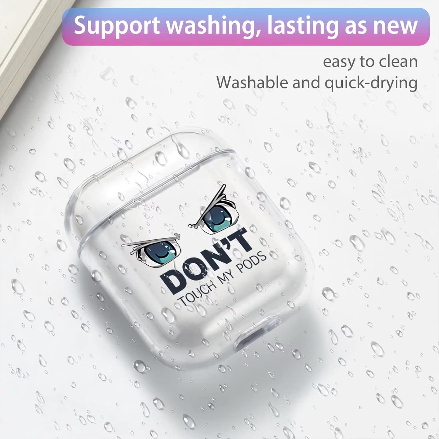 Funda transparente para AirPod Pro 2019, Don’t Touch My PODS Negro Cool Cover con llavero Big Eyes Cute Cartoon para AirPods Pro, funda transparente
