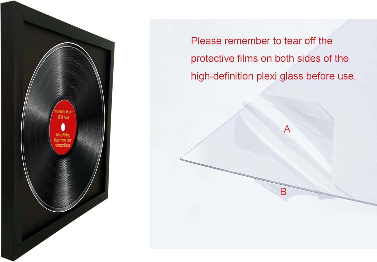 4 piezas, 12.4×12.3 in, LP-Rahmen-Display mit schwarzer Matte, hergestellt zur Präsentation von Vinyl-LP-Schallplatten oder Vinyl-LP-Albumhüllungen,