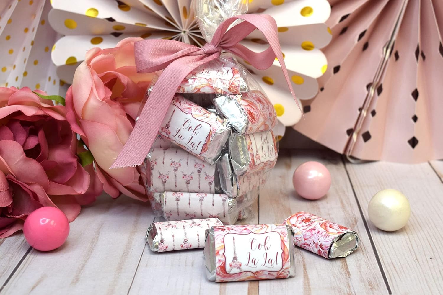Ooh La La Acuarela Floral París Cumpleaños Mini Chocolate Candy Bar Envolturas para Niños, 45 etiquetas envolventes de 1.4 x 2.6 pulgadas por