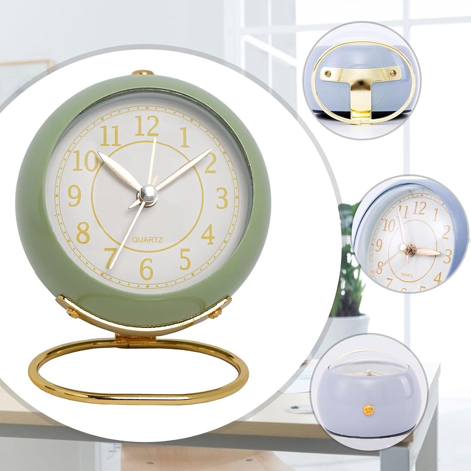 Reloj despertador analógico, reloj retro de mesa con luz nocturna para estantería, escritorio, cocina, dormitorio, al lado, decorativo, silencioso,