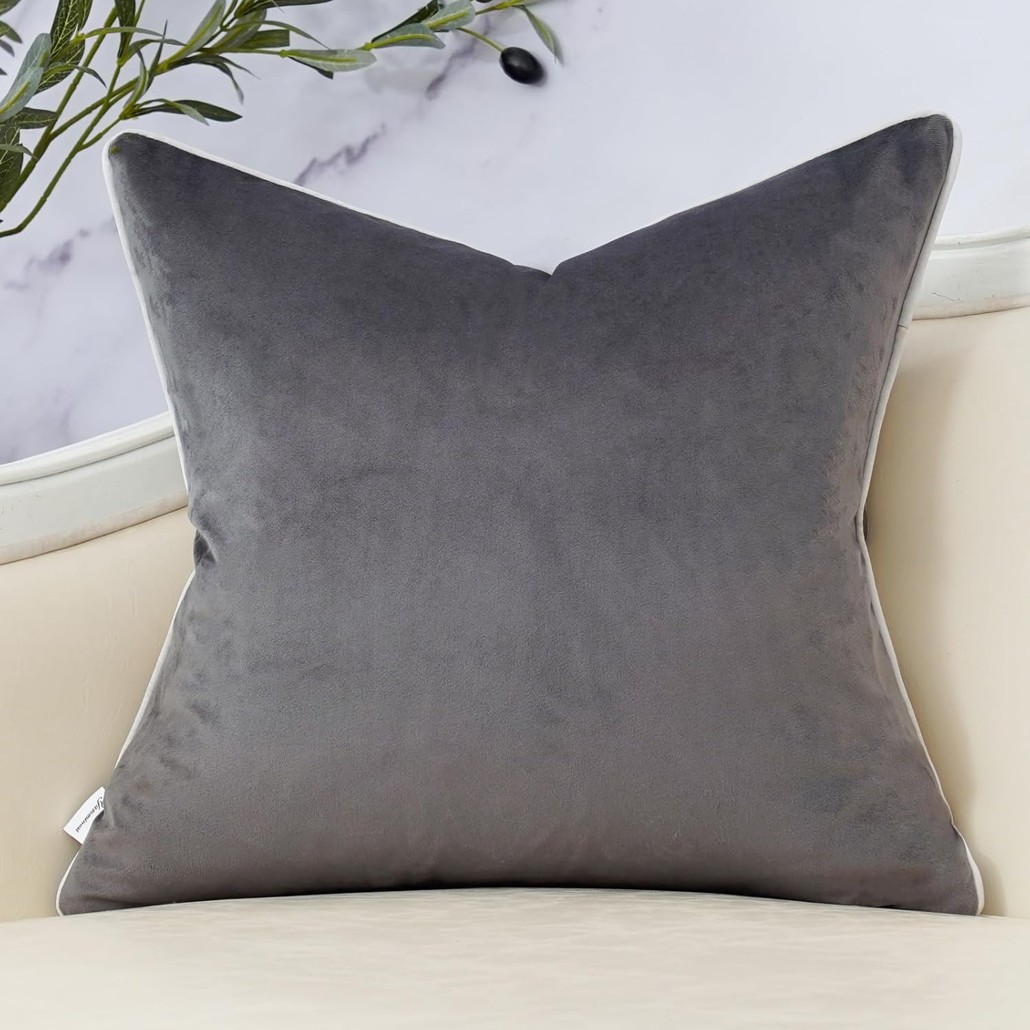 Yamminess Funda de almohada gris vintage con diseño de flores rústicas, funda de cojín jacquard con textura de satén para sofá, dormitorio, sala de