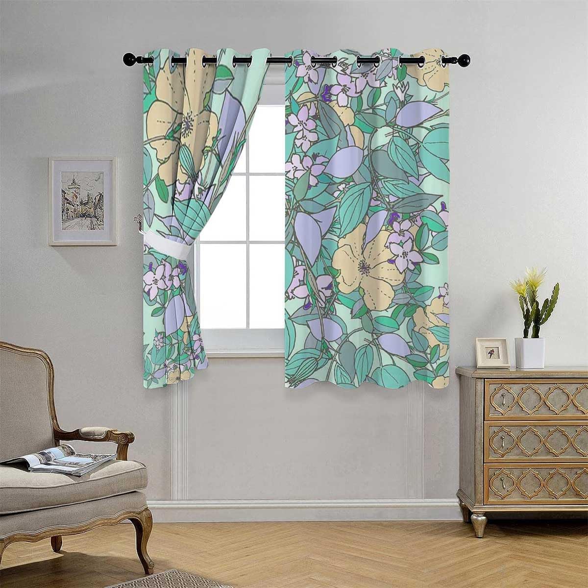 YANFENQI Cortinas para Habitacion Blackout Green Leaf Fresh Plant Slider Curtains for Sliding Glass Doors Tapestry Curtains 55Inch Width by 55Inch