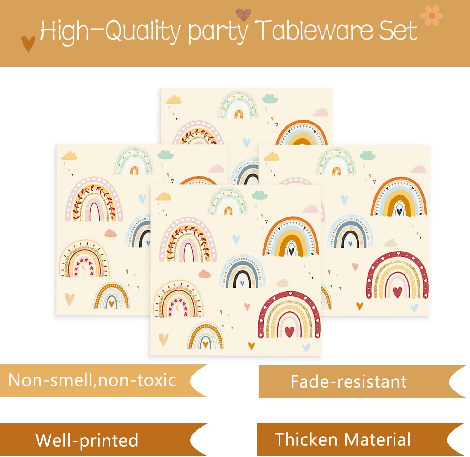 Suministros de fiesta de arco iris bohemio, juego de vajilla bohemia para baby shower, incluye platos de papel, servilletas, tazas, tenedores para