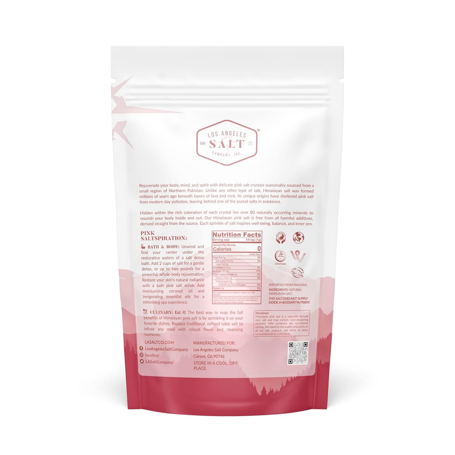 LA SALT CO Kashmir – Sal gruesa rosa del Himalaya de 2.2 libras  Pura de grado alimenticio con 84 minerales traza  Apoya la circulación saludable y