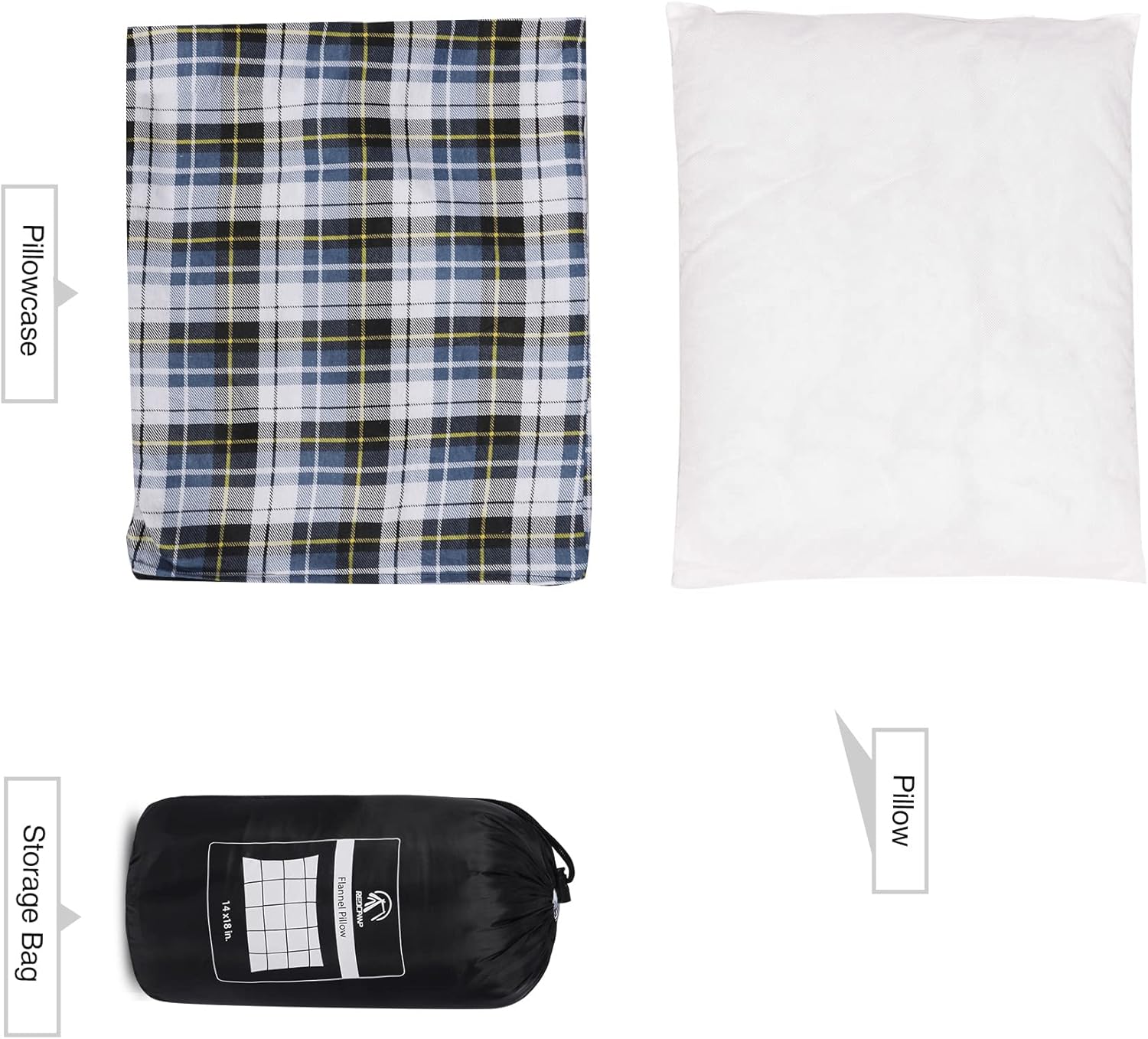 REDCAMP Almohada pequeña de camping ligera y comprimible, 2 almohadas de viaje de franela con funda de almohada extraíble