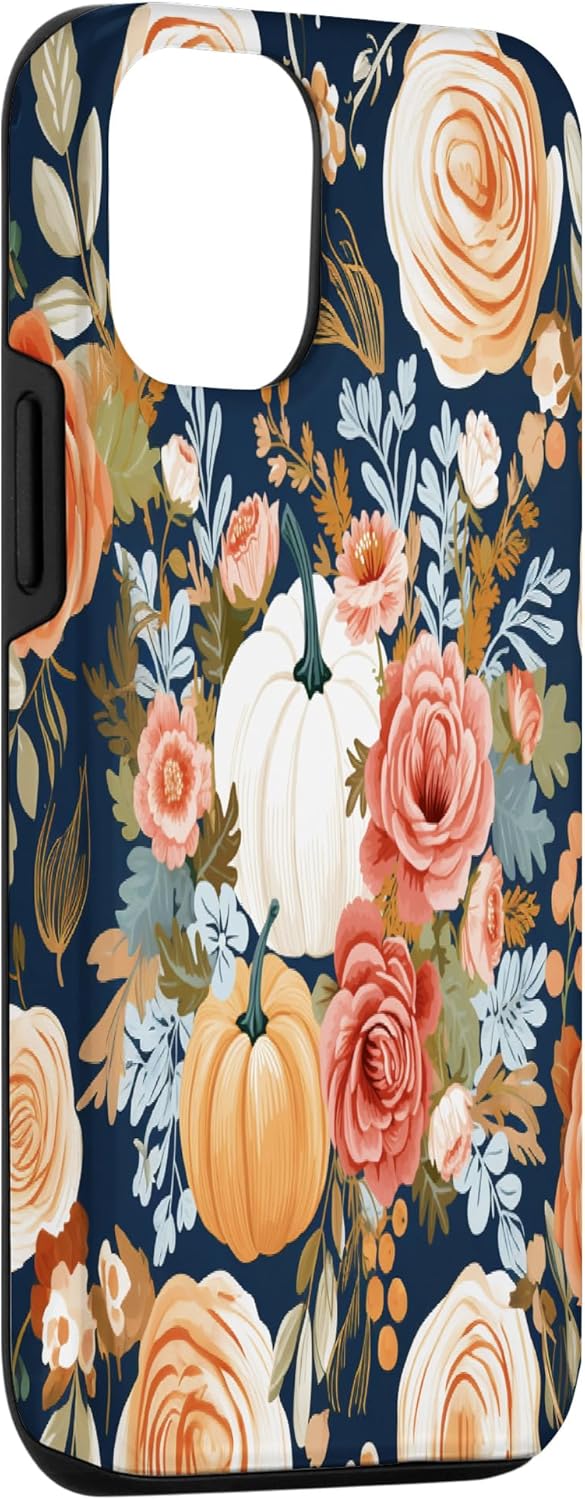 Funda vintage para iPhone 1212 Pro con diseño de flores de otoño y calabaza de Acción de Gracias para mujer