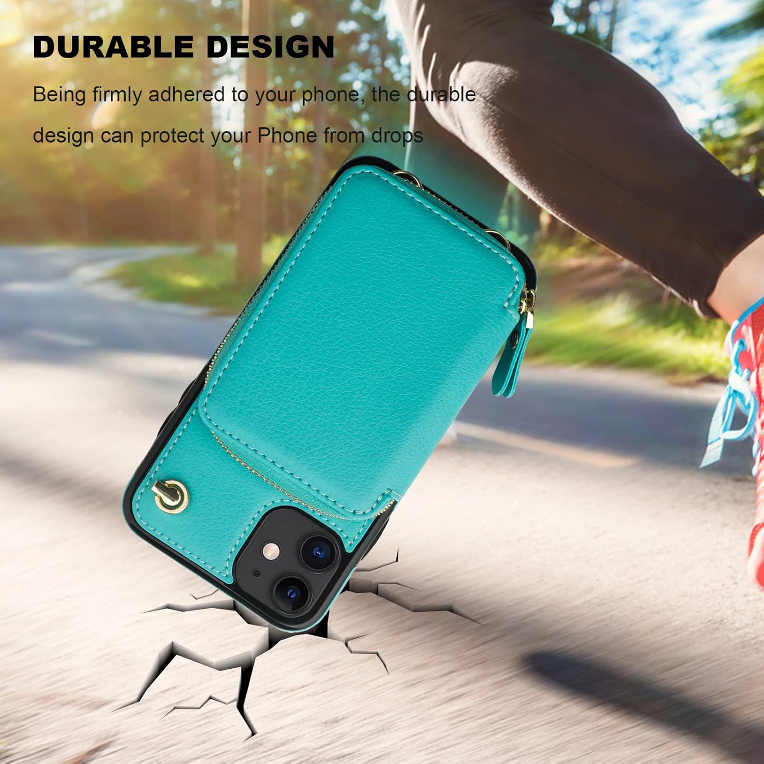 Bocasal Funda tipo cartera cruzada para iPhone 11, funda de piel con bloqueo RFID y soporte para tarjetas, funda protectora con cremallera y correa