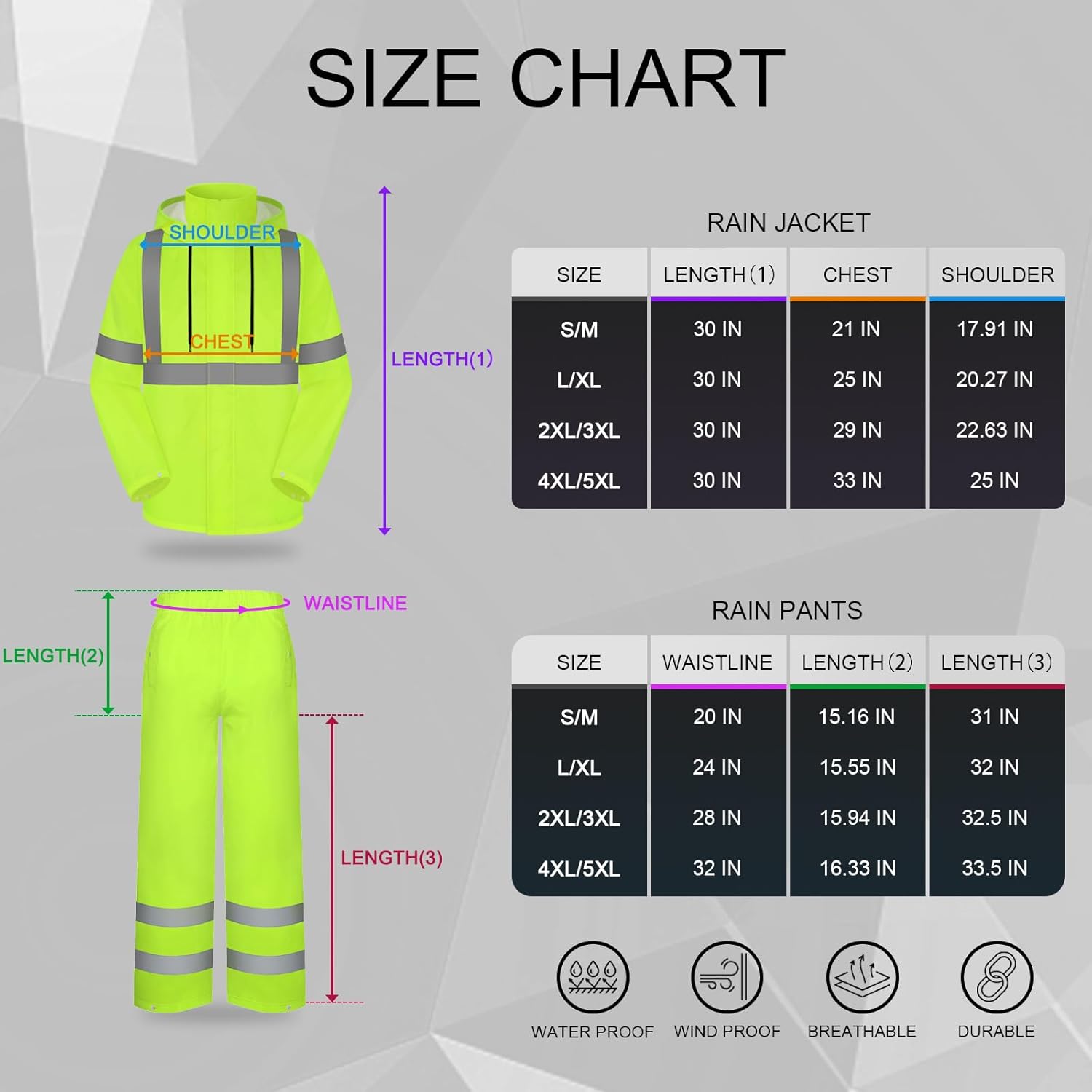 Uno Mejor Abrigo y pantalones de lluvia de alta visibilidad, traje de lluvia de alta visibilidad para hombres, chaqueta impermeable con capucha,