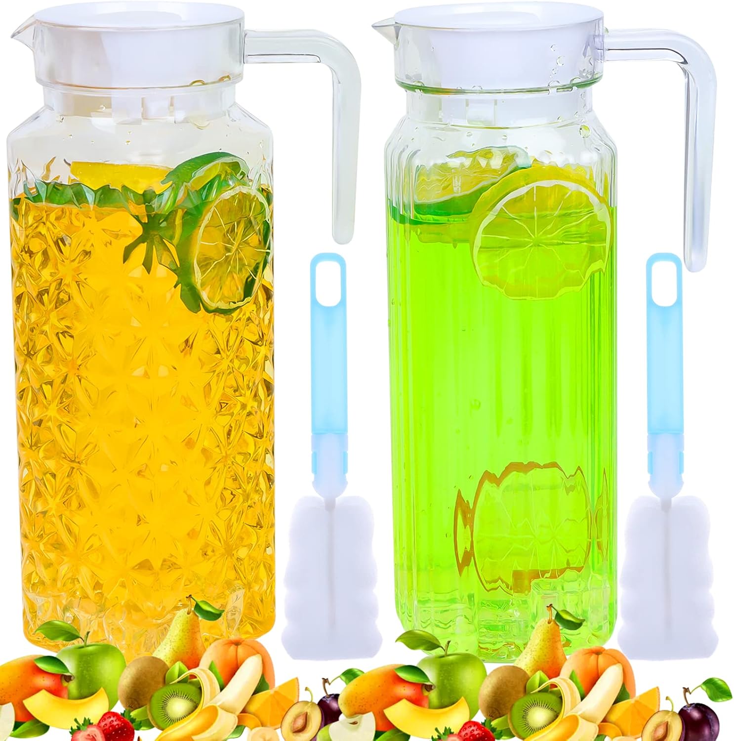 Jarra acrílica de 2 piezas (40 onzas cada una) para refrigerador de agua con tapa, jarra transparente con sellado hermético, sin BPA y a prueba de