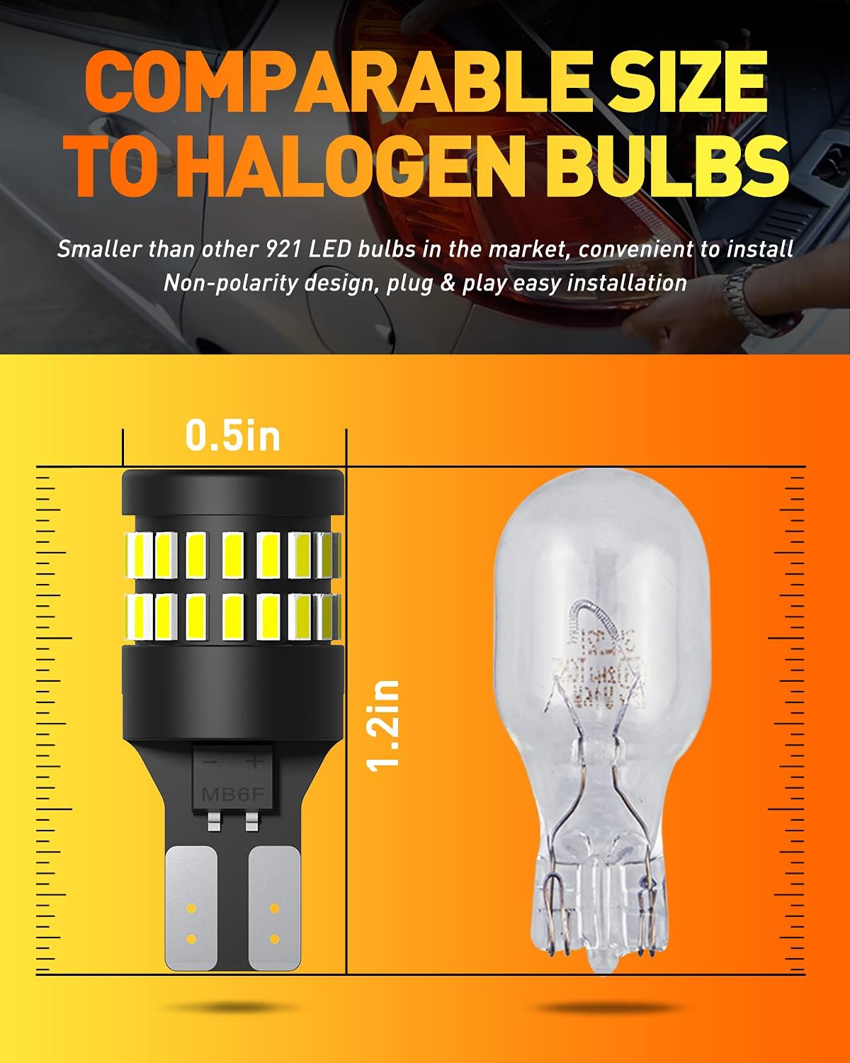 OXILAM Bombilla LED 912 921 mejorada, luces de marcha atrás, bombillas de respaldo para automóvil, brillo 300% más alto, 6000 K, blanco, tamaño