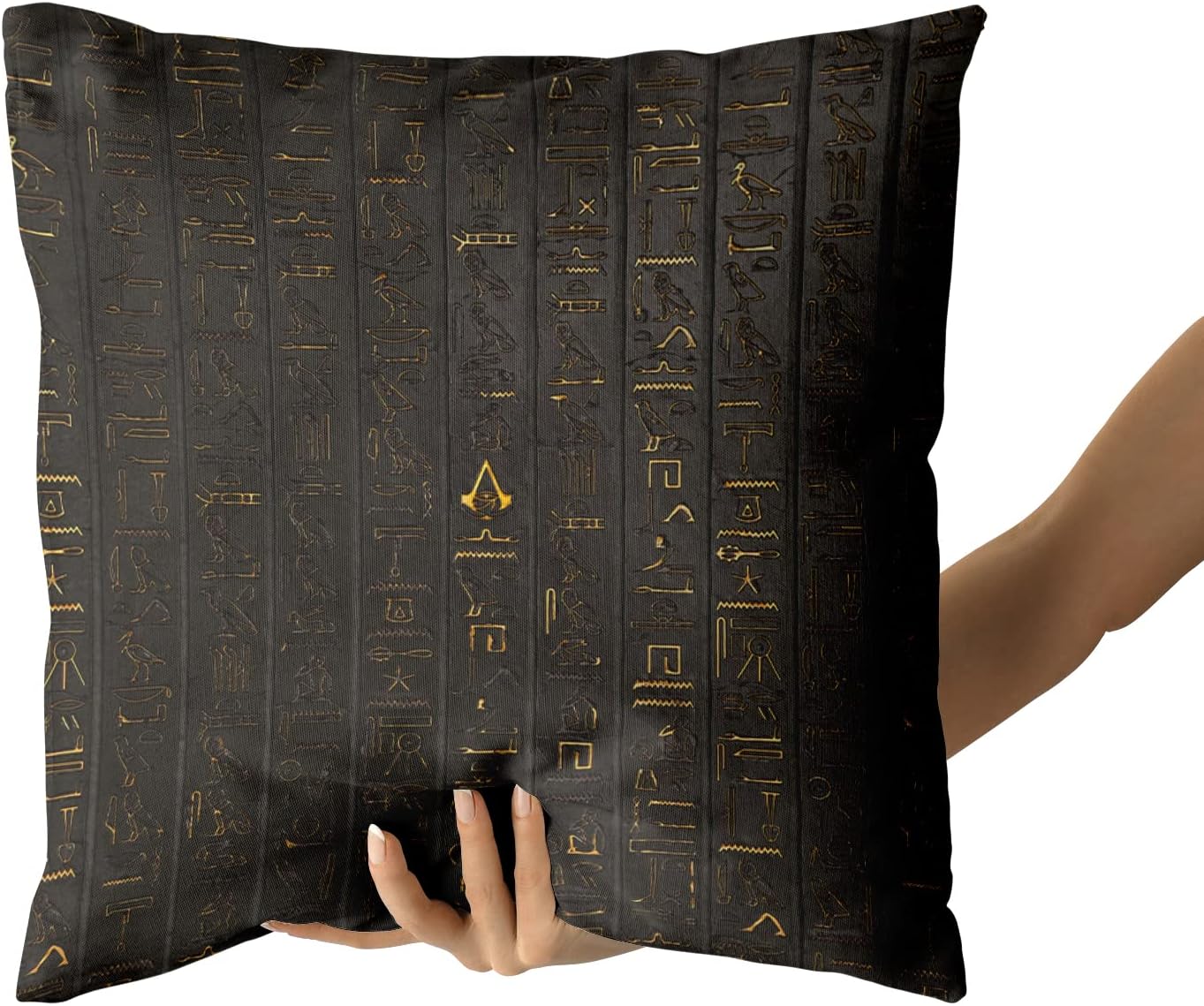 2 fundas de almohada de jeroglífico egipcio antiguo de 18 x 18 pulgadas, fundas de almohada decorativas de tamaño estándar, color negro y dorado,