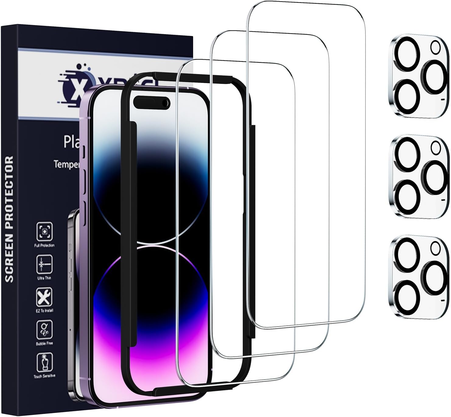 Paquete de 3 protectores de pantalla de vidrio templado y protector de lente de cámara para iPhone 15 Pro, dureza 9H, resistencia a los arañazos,