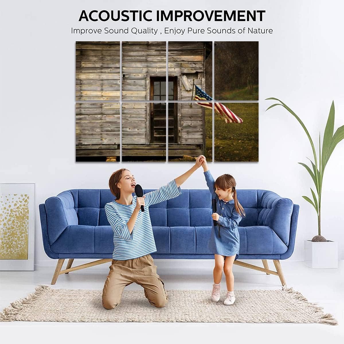 Paneles acústicos artísticos con la bandera estadounidense para colgar en un viejo granero, paquete de 8 paneles decorativos de pared que absorben