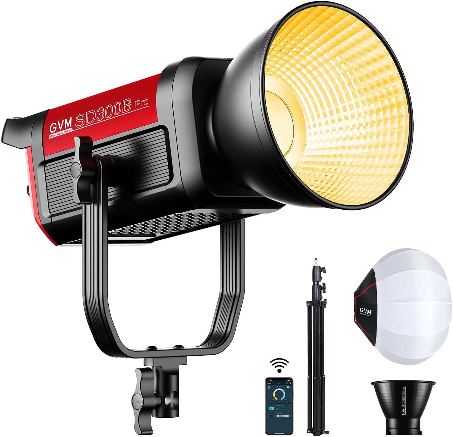 GVM Kit de luz LED de video 65000Luxm, luces de estudio de 300 W con caja de luz de linterna, iluminación de video regulable de 2700-6800K con