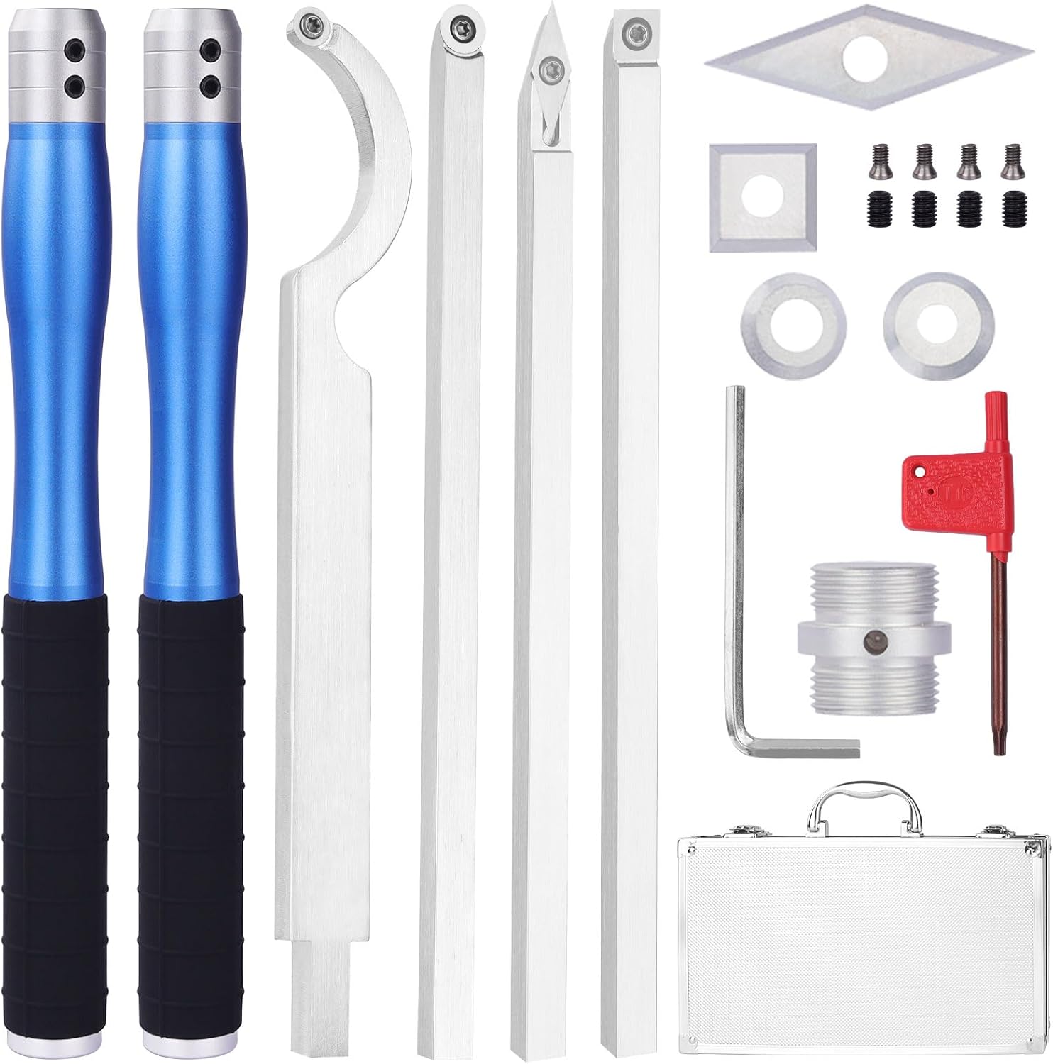 Juego de herramientas de torneado de madera con punta de carburo, herramientas de torno de madera con 2 asas extraíbles y un conector ajustable,