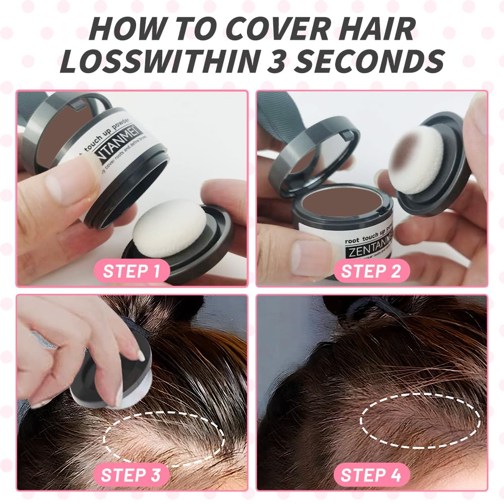 Polvo de retoque de raíz de línea capilar al instante para adelgazar la línea capilar para cubrir la línea capilar y oculta la pérdida de cabello,