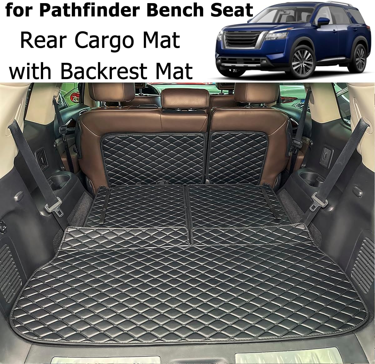 Alfombrilla para maletero para Nissan Pathfinder 2022-2024 (2 fila con asiento de banco) y alfombrilla para respaldo trasero 2 y 3 fila (5 unidades)