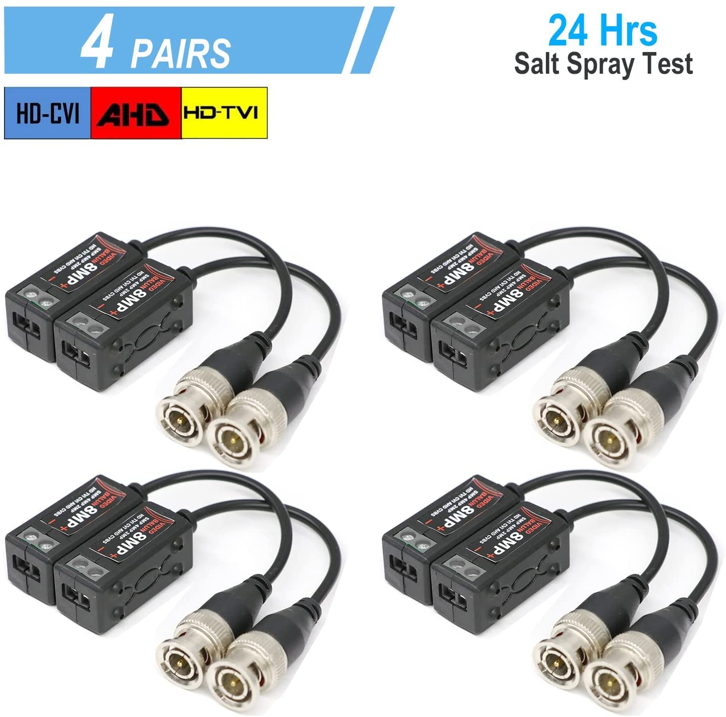 ANLINK 4 pares de conectores de balun de video pasivo 4K 8MP HD, CCTV BNC pasivo de video balun transceptor para BNC macho a través de un transmisor