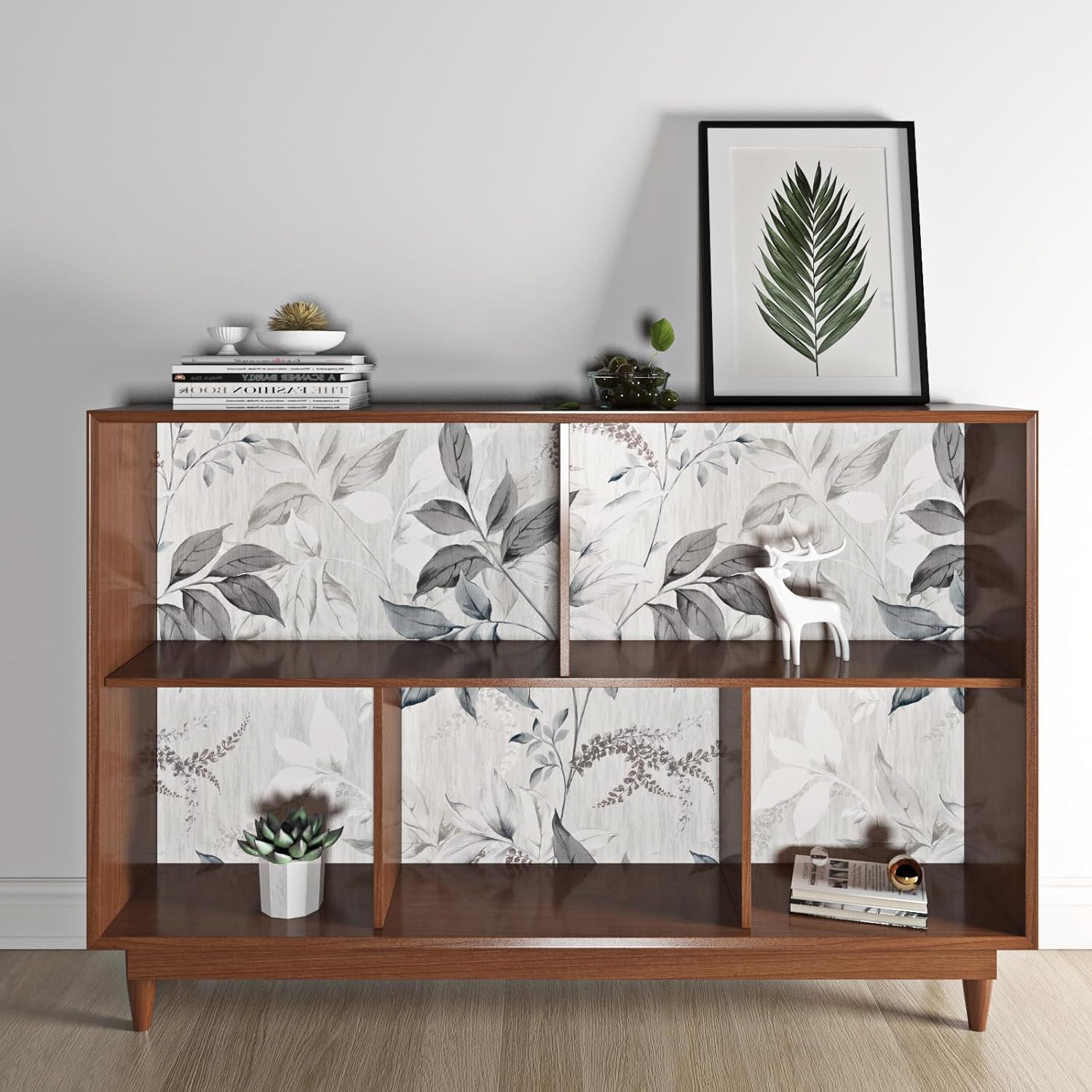 Papel tapiz de hojas grises y blancas, papel tapiz de hojas botánicas para despegar y pegar, impermeable, decoración de granja para estantes, sala