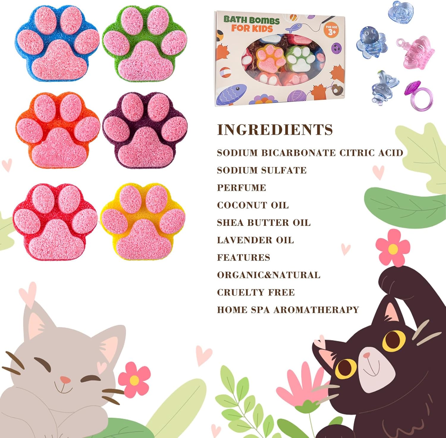 Bomba de baño de patas para niños con juguetes sorpresa en el interior, 12 piezas coloridas hechas a mano de bola de baño natural con juguetes de