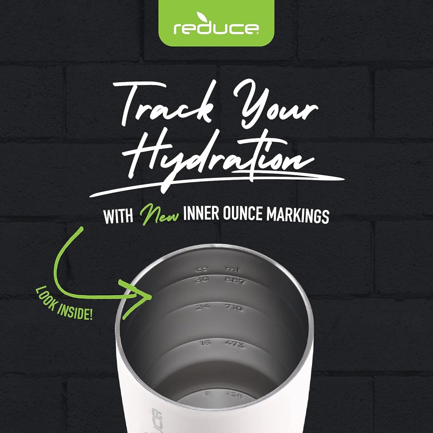 Reduce Cold1 – Vaso de acero inoxidable aislado al vacío de 34 onzas con tapa y popote, mantiene las bebidas frías hasta 36 horas, marcas internas