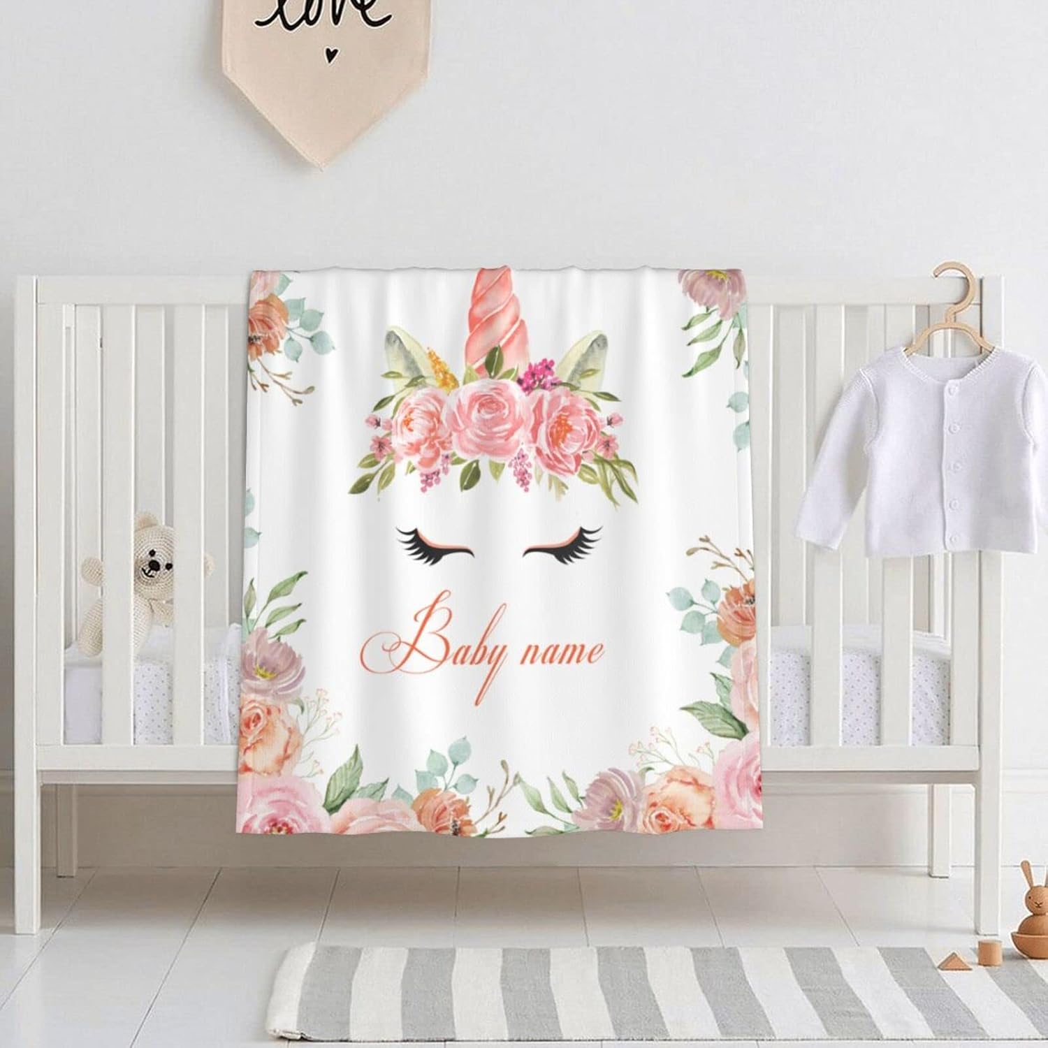 Manta de bebé personalizada con nombre para bebé, manta de bebé personalizada para niñas, manta de forro polar floral para bebé, manta de elefante