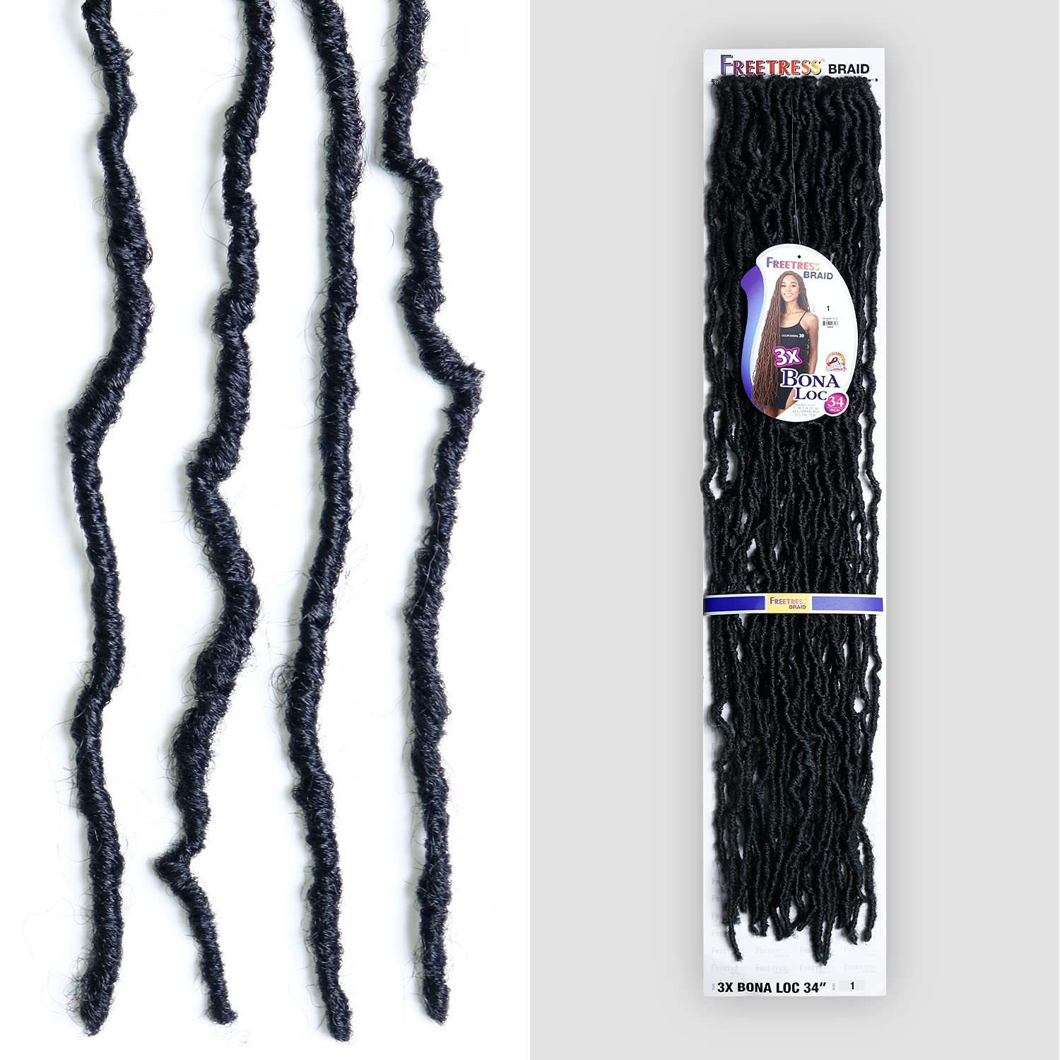 FreeTress – Trenzas de ganchillo 3X Bona Loc de 34 pulgadas (1 paquete, 1B)