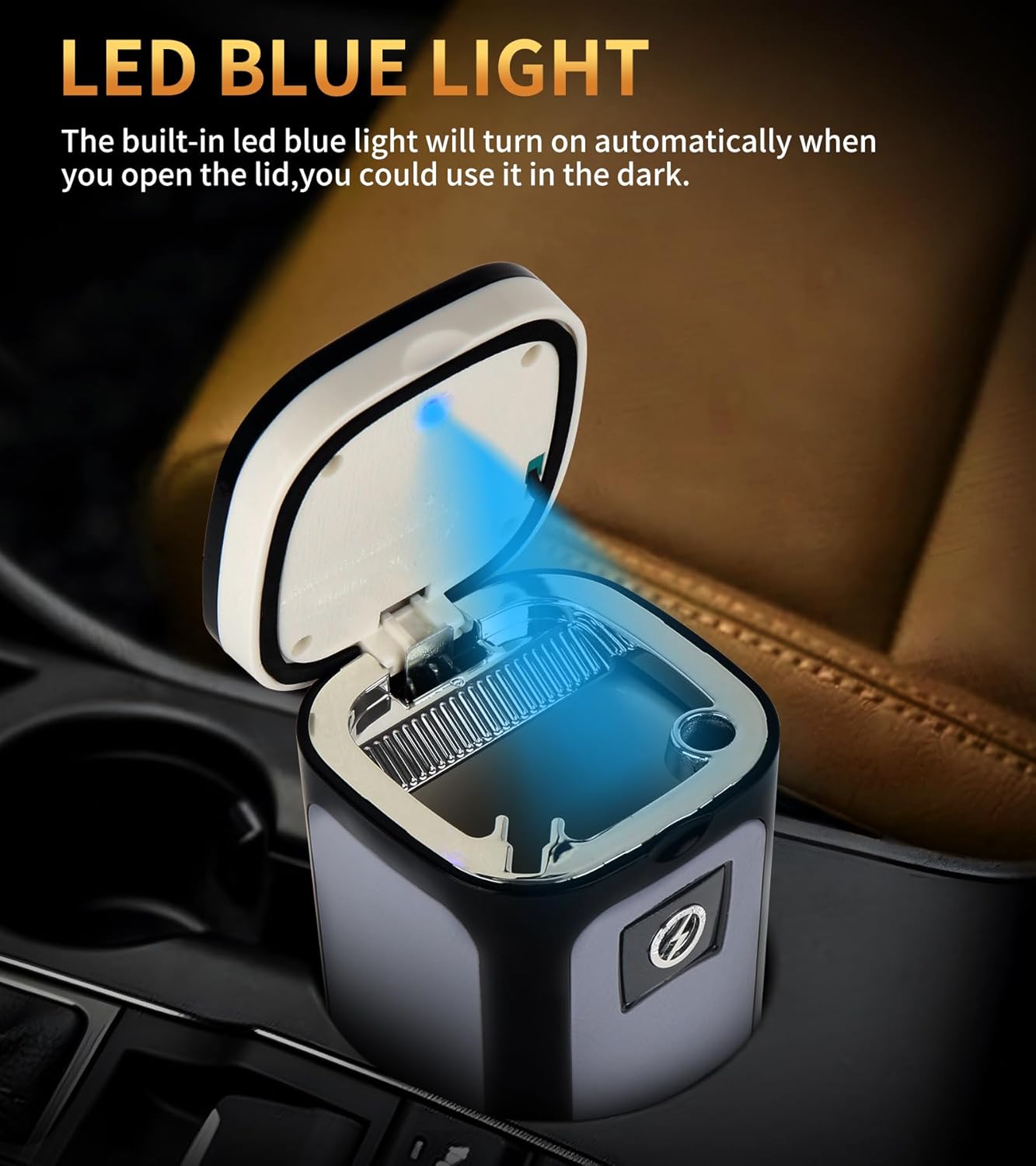SOLARXIA Cenicero de coche, cenicero automático, encendedor de cigarrillos electrónico, alimentado por energía solar, recargable por USB, con tapa,