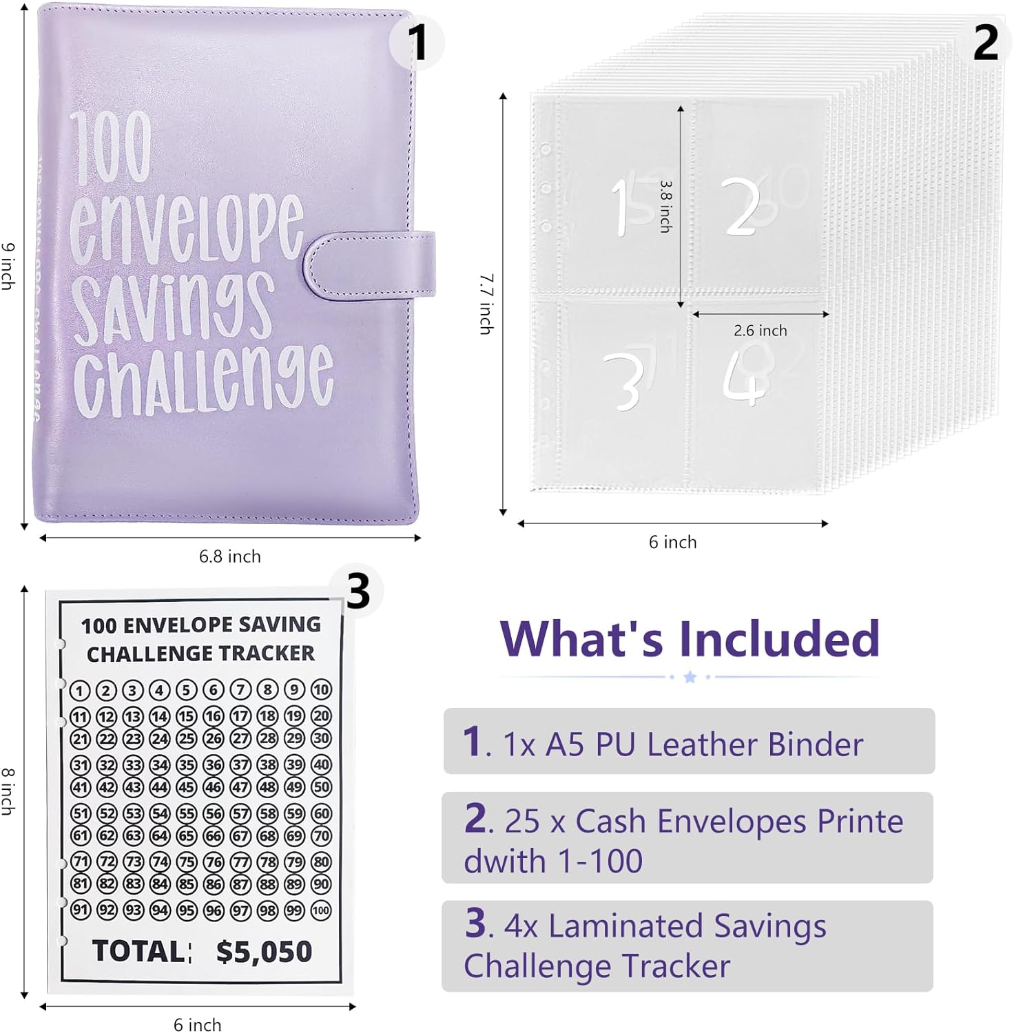 Desafío de ahorro de dinero de 100 sobres, forma fácil y divertida de ahorrar $5,050, libro de desafíos de ahorro, carpeta de libros de presupuesto,