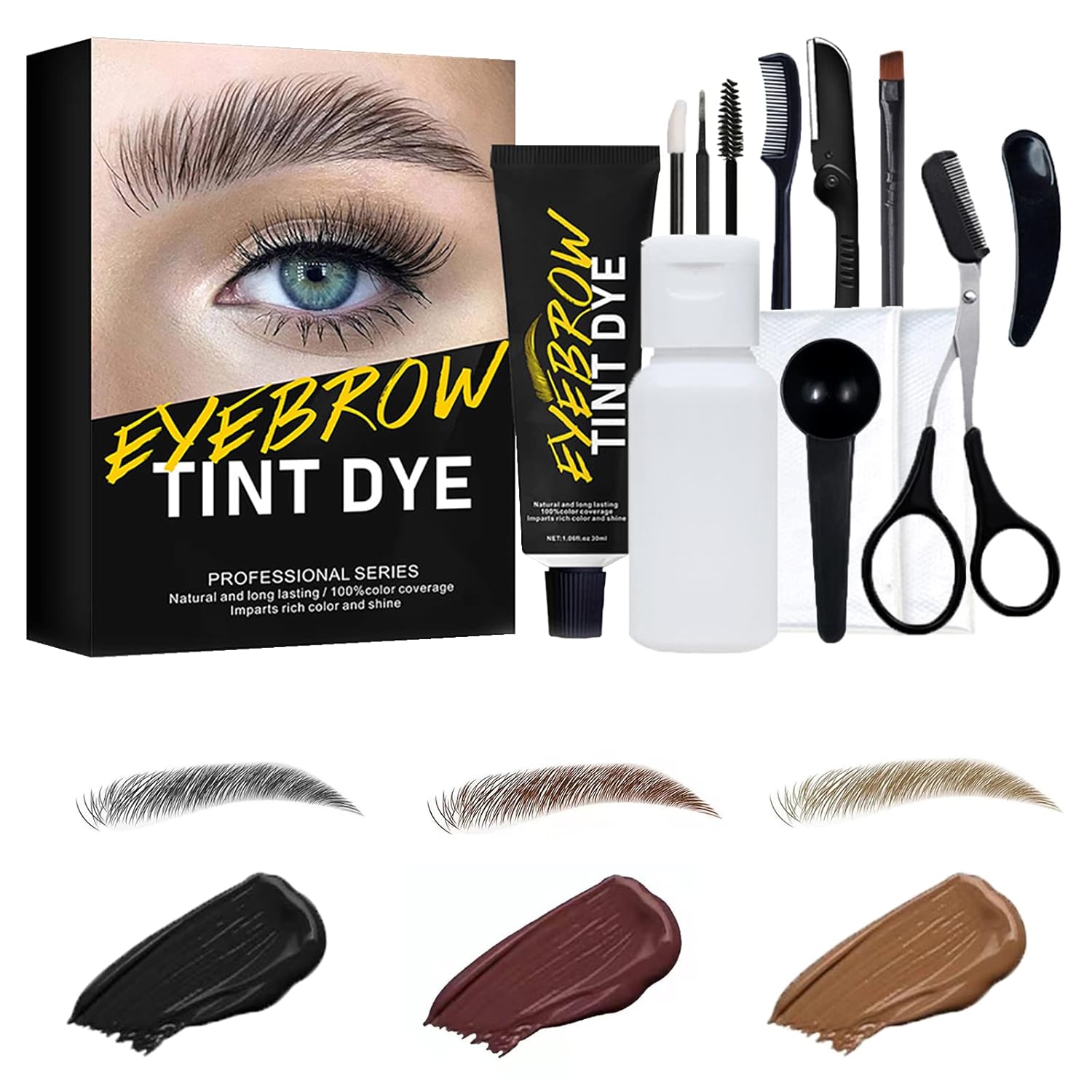Kit de maquillaje de cejas, juego de color granate para cejas, fácil de usar, seguro y profesional, coloración de cabello para uso doméstico, larga