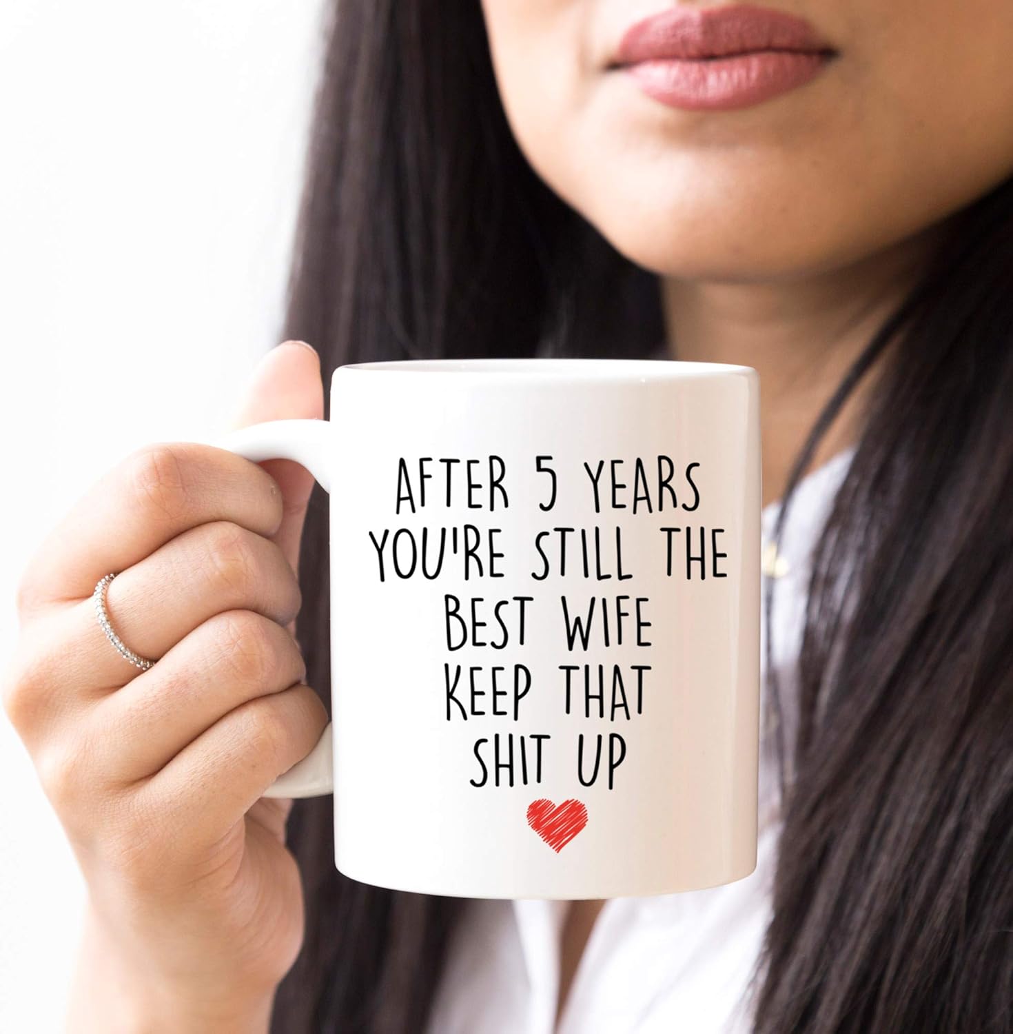 YouNique Designs Taza de café de aniversario de 5 años para ella, 11 onzas, 5 taza de aniversario de boda para esposa, cinco años, quinto año, 5 año