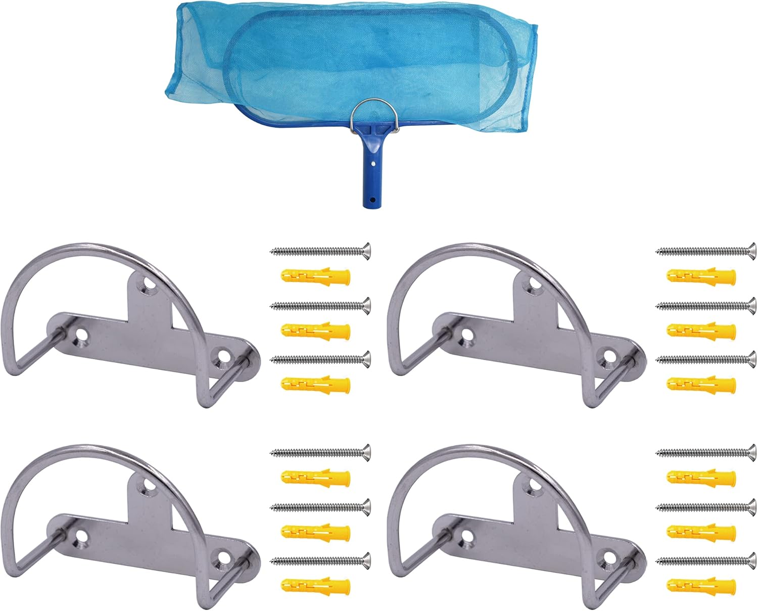 YYST Soporte y organizador de accesorios de limpieza de herramientas de piscina estilo U para cepillos, rastrillos de hojas, redes, skimmers, kit de