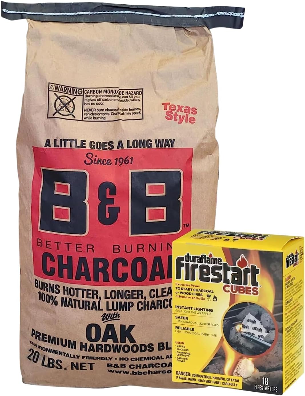B&B – Paquete de 18 Firestarters de carbón con luz de fuego, paquete de 18 fuegos (bulto de roble, bolsa de 20 libras)