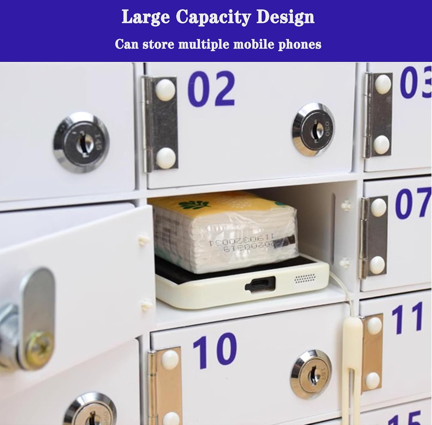 Gabinete de almacenamiento acrílico para teléfonos celulares, caja de casillero para teléfono celular con cerraduras de puerta y llaves, caja de