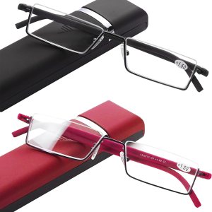 Paquete de 2 lentes de lectura de medio marco para hombres y mujeres, ligeros para lectura de computadora con estuche portátil 1.25 Paquete de 2 lentes de lectura de medio marco para hombres y mujeres, ligeros para lectura de computadora con estuche portátil 1.25